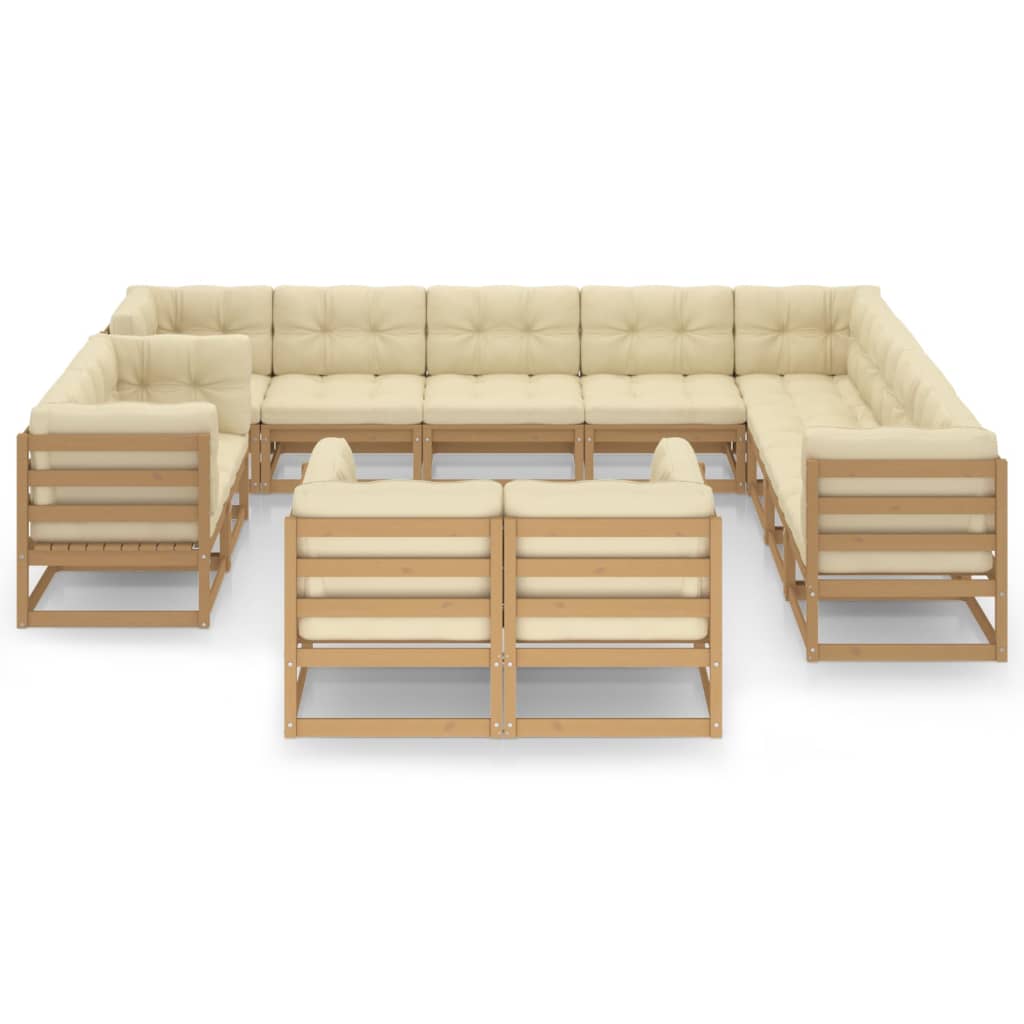 12-tlg. Garten-Lounge-Set Kissen Honigbraun Kiefer Massivholz
